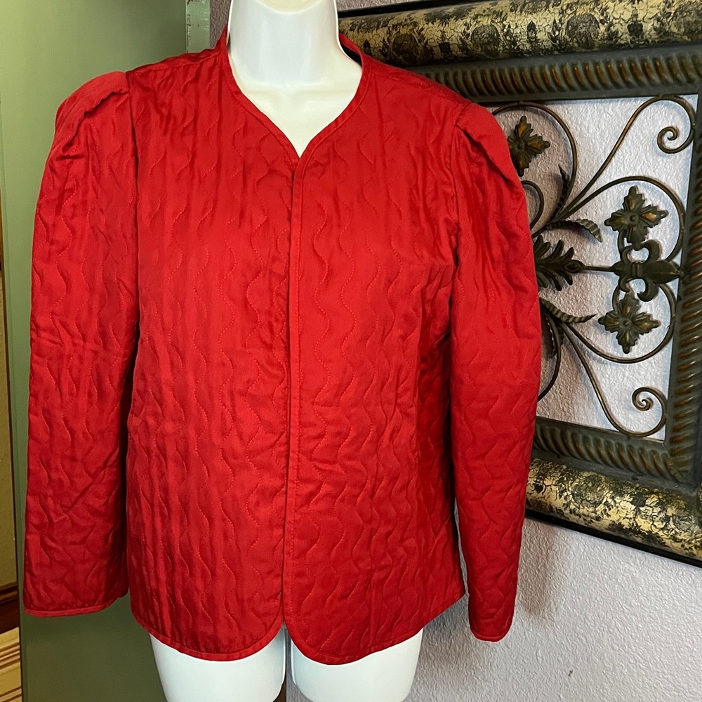 VTG Jonquil Red Quilted Open Front Jacket Sz 12